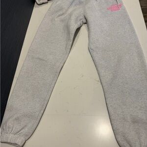 Light Gray Sweatpants with Pink Logo